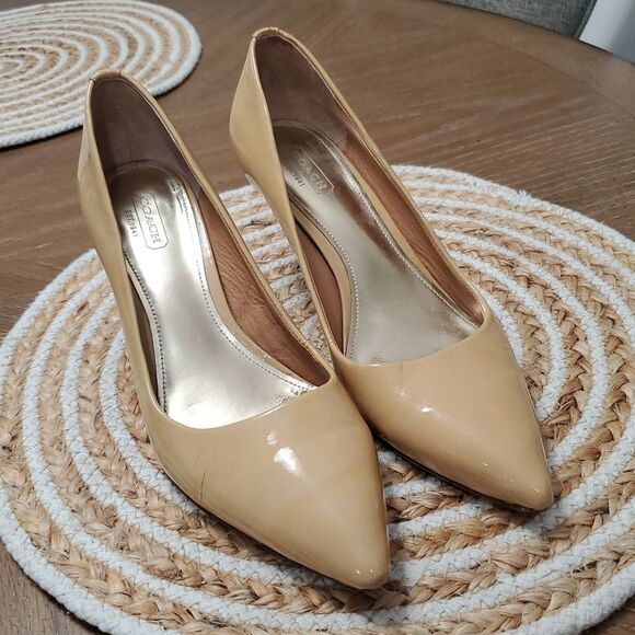 Coach Womans New York Tan Patent Leather Heels, Size 8.5B - Picture 1 of 7